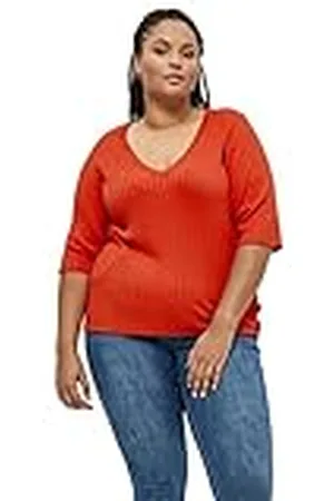 Peppercorn Tana V-hals Halve Mouw Rib Pullover Curve | Oranje Truien Voor Vrouwen UK | Lente Dames Truien | Maat 24