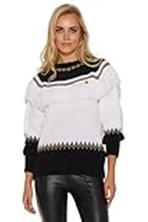 Makadamia Sweater S141, wit-zwart-cappuccino, maat eenheidsmaat, , Eén maat
