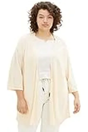 TOM TAILOR Dames plussize basic gebreide jas met linnen, , 44/Grote maat