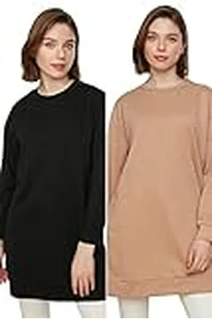 Trendyol Dames Beige 2 Pack Ronde hals gebreid sweatshirt, Black-Skin, Large