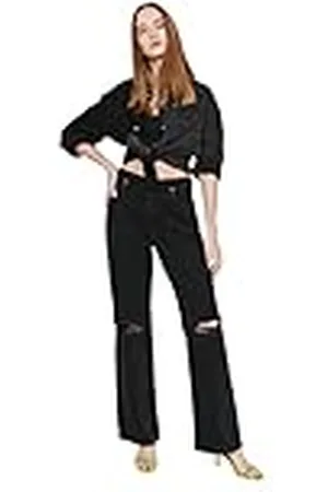 Trendyol Blue Torn Detailled High Waist Wide Leg Jeans dames, , 30 NL