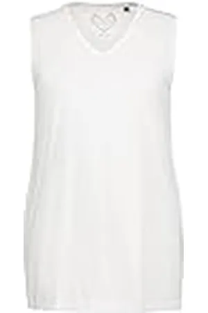 Ulla Popken Damestop, V-hals, relaxed, mouwloos, katoenen T-shirt, papaver, 66-68