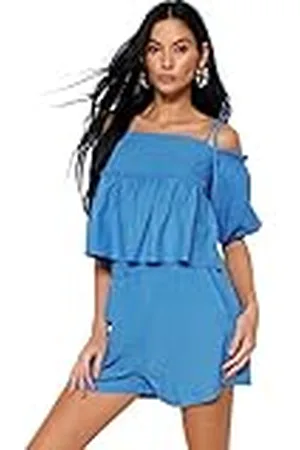 Trendyol Dames vrouw effen geweven tweedelige set shirt, , 34