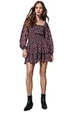 Koton Dames Flower Printed Mini Long Tulle Sleeve Vierkante Hals Tiered Dress, , 40