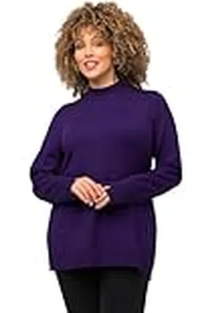 Ulla Popken Dames, opstaande kraag, lange mouwen, geribbelde manchetten pullover, , 62-64 grote maten