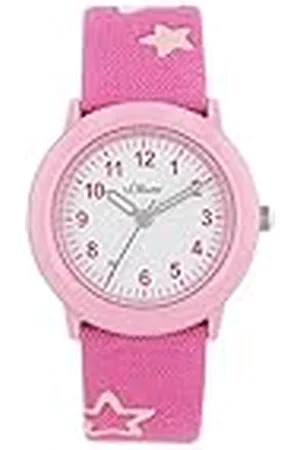 QS by s.Oliver Polshorloge voor meisjes, kinderen, analoog, met stoffen band, roze, 3 bar waterdicht, geleverd in geschenkverpakking voor horloges, 2036751