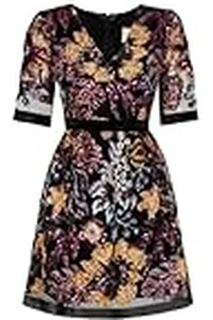 Swing Zwarte, licht uitlopende mini-jurk van tule vanity, geborduurd met pailletten | maat 38, , 38
