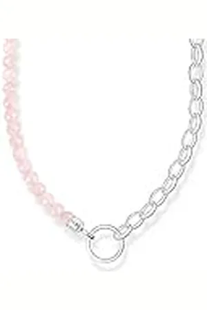 Thomas Sabo Damen Charm-Kette mit Rosenquarz-Beads Silber, aus 925er Sterlingsilber und Beads aus Rosenquarz, Länge 45cm, KE2188-034-9-L45v