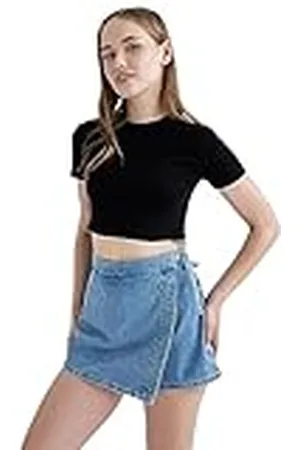 DeFacto Crop Tops voor dames, klassiek basic shirt voor dames, comfortabel T-shirt voor vrouwen, , XXL