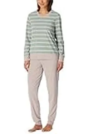 Schiesser Damespyjama lang badstof warm knuffelig weldadig gevoel Nightwear pyjamaset, groen-Mel_181968, 40, , 40