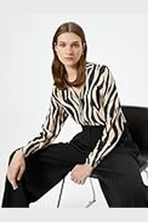 Koton Klassieke hals met patroon en knopen, regular fit, satijnen blouse, , 42