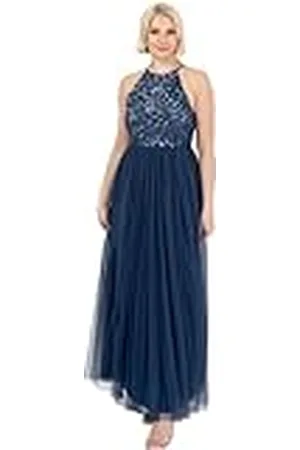 Maya Deluxe Verfraaide mouwloze maxi-jurk met pailletten voor dames, bruidsmeisjesjurken voor bruiloften, feesten en avondkleding, halternek voor dames, dameskleding, French Navy 28, , 54