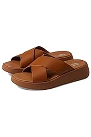 FitFlop Vrouwen F-Mode lederen platte kruis slippers wig sandaal, , 41 EU