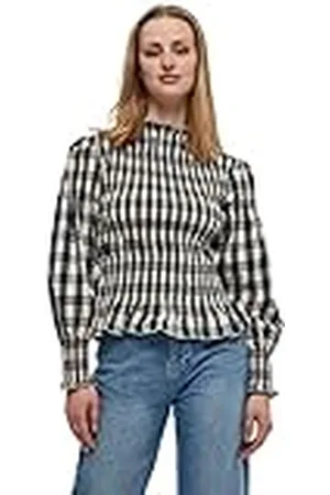Minus Damen Alora Check Blouse Karierte Bluse, 9365 Ebony Black Checks, 46