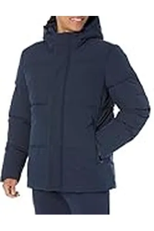 Amazon Gerecycleerde polyester halflange donsjas met capuchon voor heren (verkrijgbaar in groot en lang), marineblauw, XX-Large Big