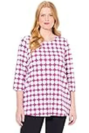 Ulla Popken Dames grote maten plus size shirt, stippen, A-lijn, ronde hals, 3/4-mouw, pima katoen, , 54-56