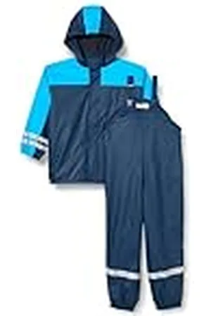 Playshoes Tweedelig waterdicht regenpak voor jongens met fleece voering, Blauw (marine), 128 cm
