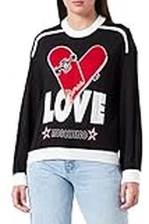 Moschino Dames Comfort Fit Long-Sleeved I, met Skate Heart Jacquard Intarsia Pullover, , 46