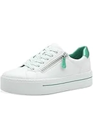 Jana Vegan sneakers met plateau, ritssluiting, wit/groen, 37 EU, , 37 EU