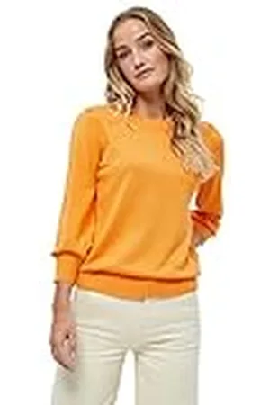 Minus Mersin gebreide trui met ronde hals en 3/4 mouwen | oranje truien voor dames UK | lente dames truien | maat S