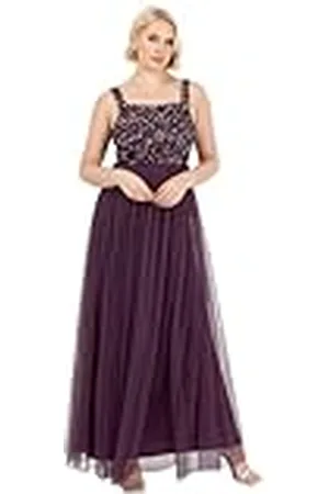 Maya Deluxe Dames Maxi Brede Bandjes Mouwloze Vierkante Halslijn Verfraaid voor Bruiloft Gast Prom Bruidsmeisje Jurk Berry Maat 28, , 54