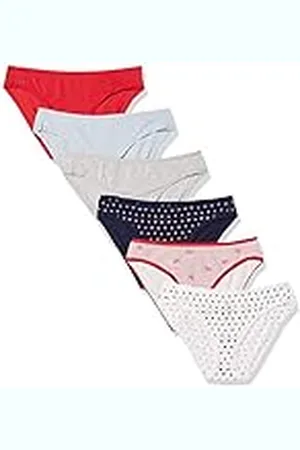 Amazon Dames Bikinibroekje van katoen, ondergoed - Beëindigde kleuren, Pak van 6, , L