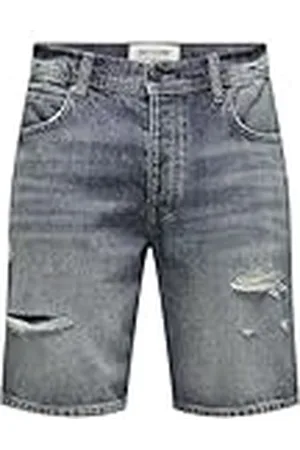 Only & Sons Men Shorts Denim Midi Bermuda Mid Waist Pants Cotton Five-Poket Trousers, Colour: , Size:L