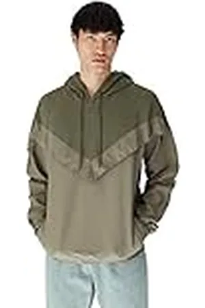 Trendyol Heren Khaki Oversize Lange Mouwen Hooded Sweatshirt, L