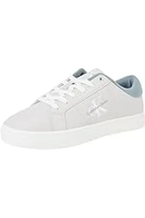 Calvin Klein CK JEANS Heren Klassieke Cupsole Low Laceup LTH YM0YM00864 Sneakers, Grijs (Oyster Mushroom/Lead), 8 UK, , 40.5 EU