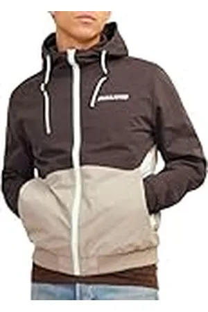 JACK & JONES Jjerush Hood Bomber Noos bomberjack voor heren, Mulch/Detail: crockery/white blocking, XS