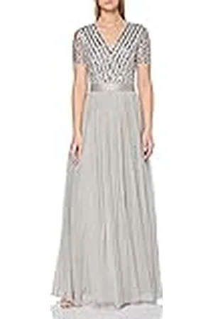 Maya Deluxe Maxi-jurk voor dames, bruidsmeisje, V-hals, baljurk met korte mouwen, lang, elegant, empire-taille, bruiloft, , 34