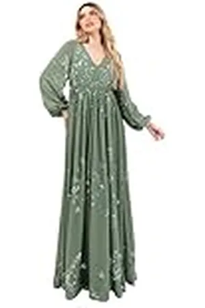 Maya Deluxe Maxi-jurk voor dames, V-hals, lange mouwen, pailletten, verfraaid, Empire, A-lijn, bruiloft, gast, bruidsmeisje, gala, dames, Deep Mint, 38