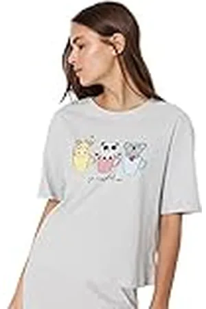 Trendyol Dames slogan gebreide T-shirt-broek pyjama set, , XL