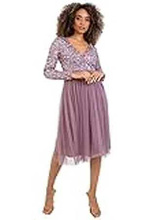 Maya Deluxe Midi Elegante Cocktailjurk Voor Dames, Met Diepe V-Hals, Pailletten, Eindexamenfeest, Bruidsmeisjesjurk, Moody Lilac, 56 NL