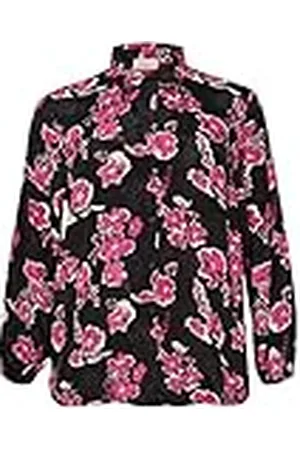 Kaffe Plus-Size T-shirt voor dames, button up regular fit, bedrukt met lange mouwen, , 46 grote maten