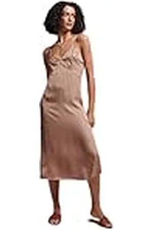 Superdry Satijnen Cami Midi Slip Dress, damesjurk, Woodsmoke, maat 38, , 36