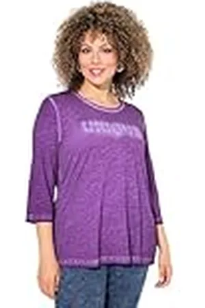 Ulla Popken Dames grote maten grote maten plus size shirt, statement borduurwerk, klassiek, ronde hals, 3/4-mouw, , 50-52
