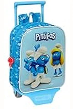 Safta LOS PITUFOS Kleuterschoolrugzak met wagen, ideaal voor kinderen van verschillende leeftijden, comfortabel en veelzijdig, kwaliteit en duurzaamheid, 22 x 10 x 27 cm, hemelsblauw/blauw
