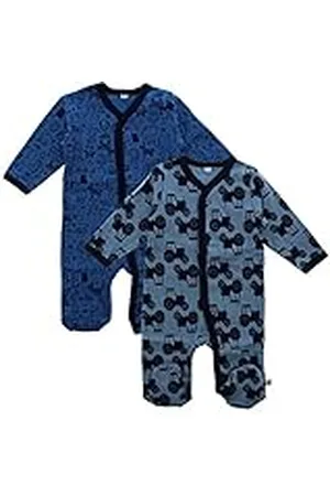 Pippi 2-pack babypyjama met opdruk, lange mouwen, voeten, slaapromper, blauw (Blue 725), 104 EU