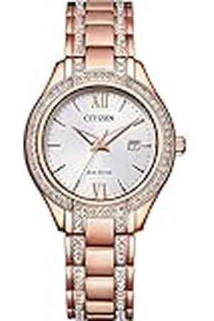 Citizen Analoog Eco-Drive polshorloge voor dames, met steentjes bezette lunette en roestvrijstalen armband, , Eén maat, armband
