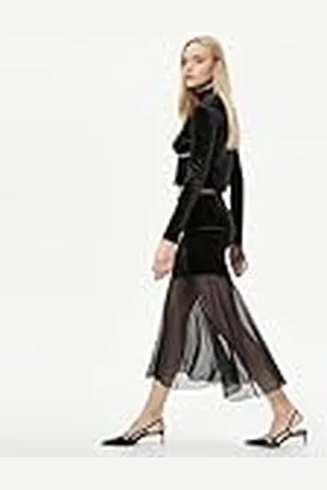 Koton Dames Medium Rise Asymmetrische Cut Midi Velvet Rok, , L