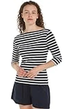 Tommy Hilfiger Dames nieuwe Cody Slim Boat-Nk 3/4Slv S/S gebreide tops, blauw, XXS, , XXS