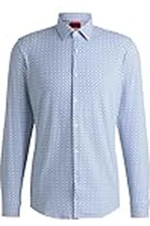 HUGO BOSS Kenno Heren Slim Shirt van Gedrukt Performance Stretch Canvas, , 36