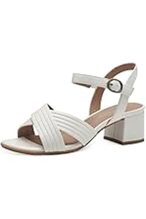 Jana Softline 8-28366-42 107 Damessandalen, effen, comfortabele extra brede alledaagse schoen, feestelijk, elegant, met hak, 37 EU breed, wit effen, 37 EU Breed