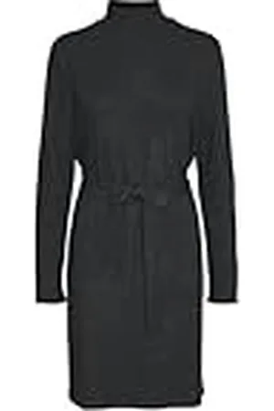 VERO MODA VMBella gebreide damesjurk, korte winterjurk met kraag en riem, , L
