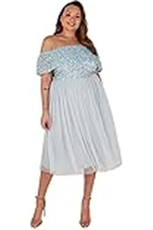 Maya Deluxe Vrouwen dames bardot jurken midi hoge rijk taille pailletten verfraaid formele avond voor bruiloft gast bruidsmeisje, , 44