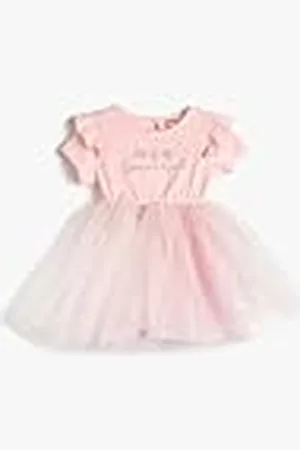 Koton Baybgirls tule rok ruffle korte mouw katoen geborduurde detailjurk, , 18-24 maanden