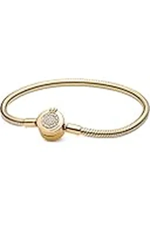 PANDORA Signature Moments Sparkling Crown 14-karaats rosévergulde slangenkettingarmband met O-vormige sluiting, met heldere zirkoniasteentjes, 18