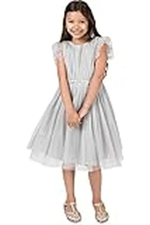 Maya Deluxe Midi-jurk voor meisjes, pailletten, versierd, verjaardagsfeest, franje, korte mouwen, bruidsmeisjes, bruiloft, , 7-8 jaar