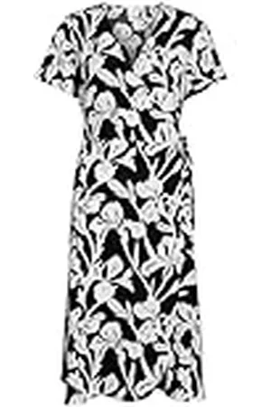 VILA Vilovie S/S Wrap Midi Dress-Noos Jurk, Zwart//Aop:ellis, 44